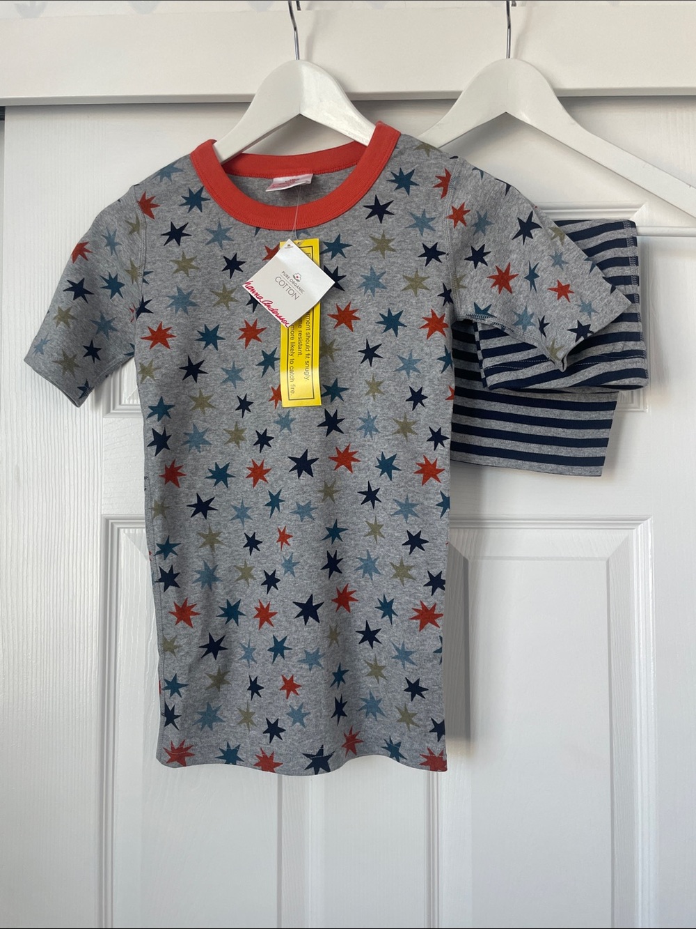 Hanna Andersson Grey Star Tee with Red Neck Trim